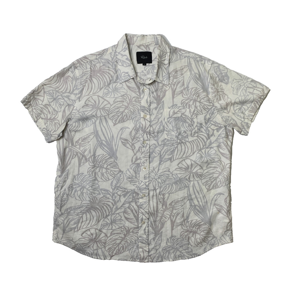 Rails Shirt Mens XL White Carson Linen Blend Tropical Leaf Hawaiian Short Sleeve